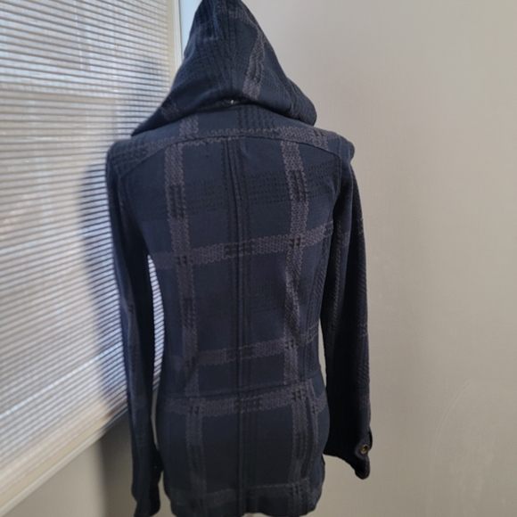 Hurley Blue Gray Plaid Double Breasted Detachable Hood Jacket Womens Size Small - Picture 4 of 11